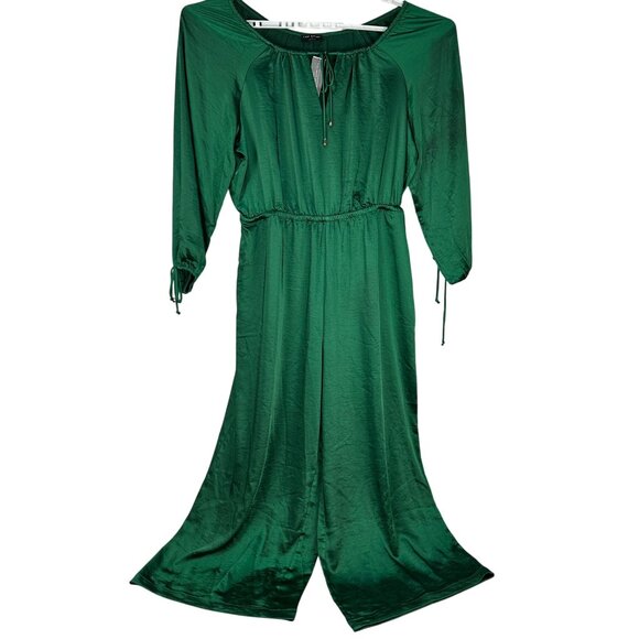 Lane Bryant Green Long Sleeve Jumpsuit Plus Size 18 Elastic Waist Polyester - Picture 1 of 9